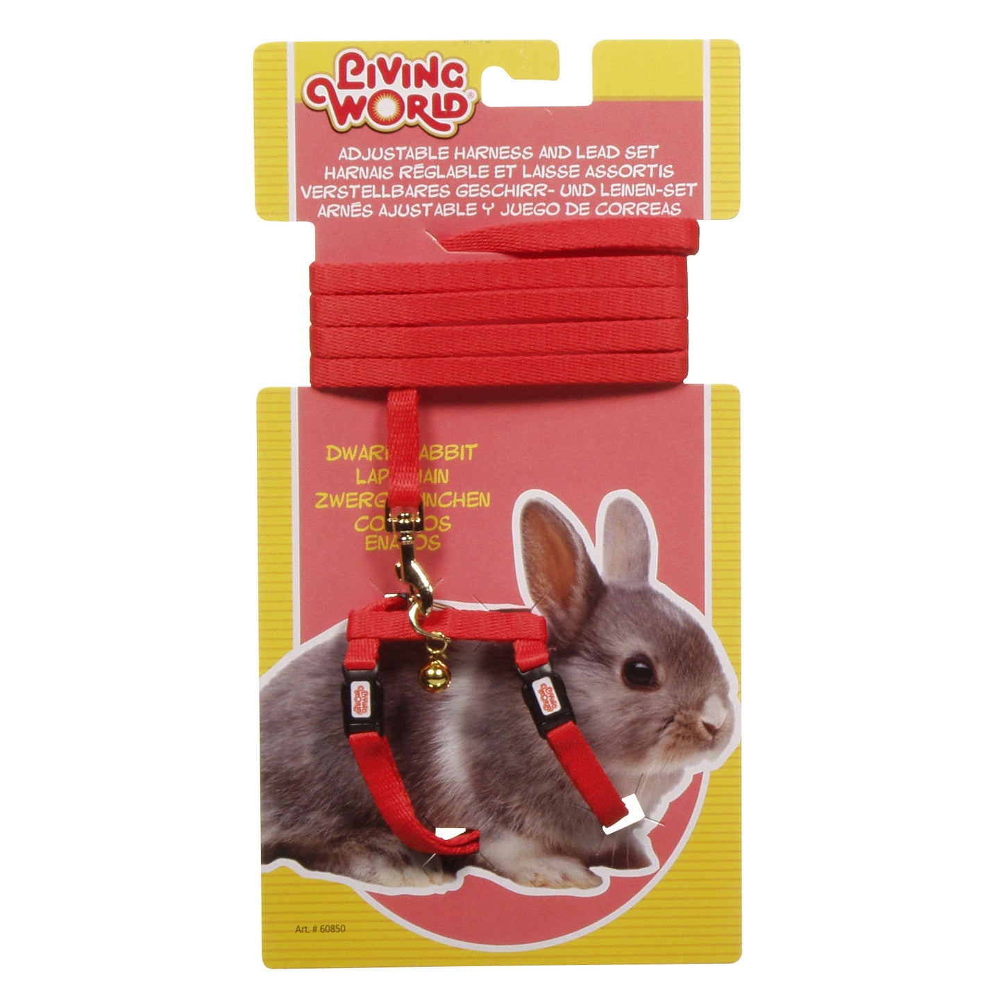 Living World Adjustable Harness and Lead Set For Dwarf Rabbits - Red - 1.2 m (4 ft)