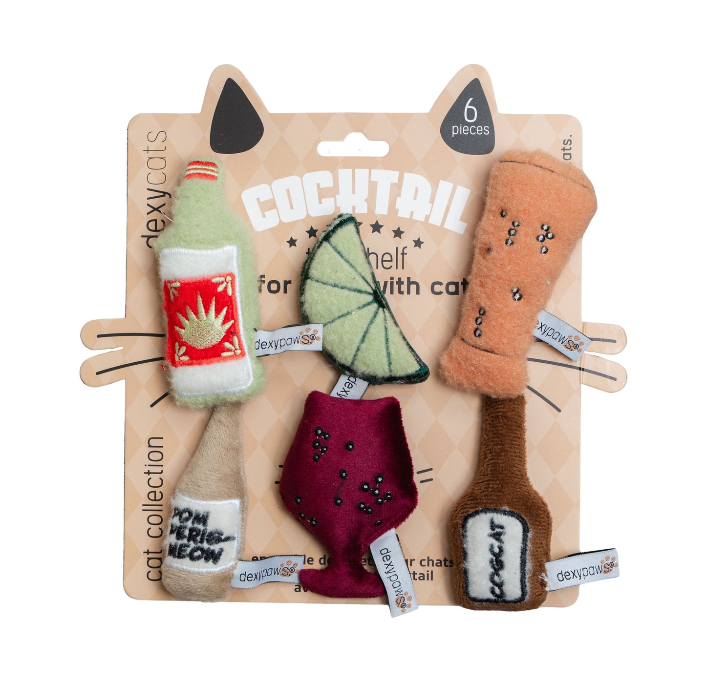 Dexypaws - Plush Cat Toys - Cocktail 6pc