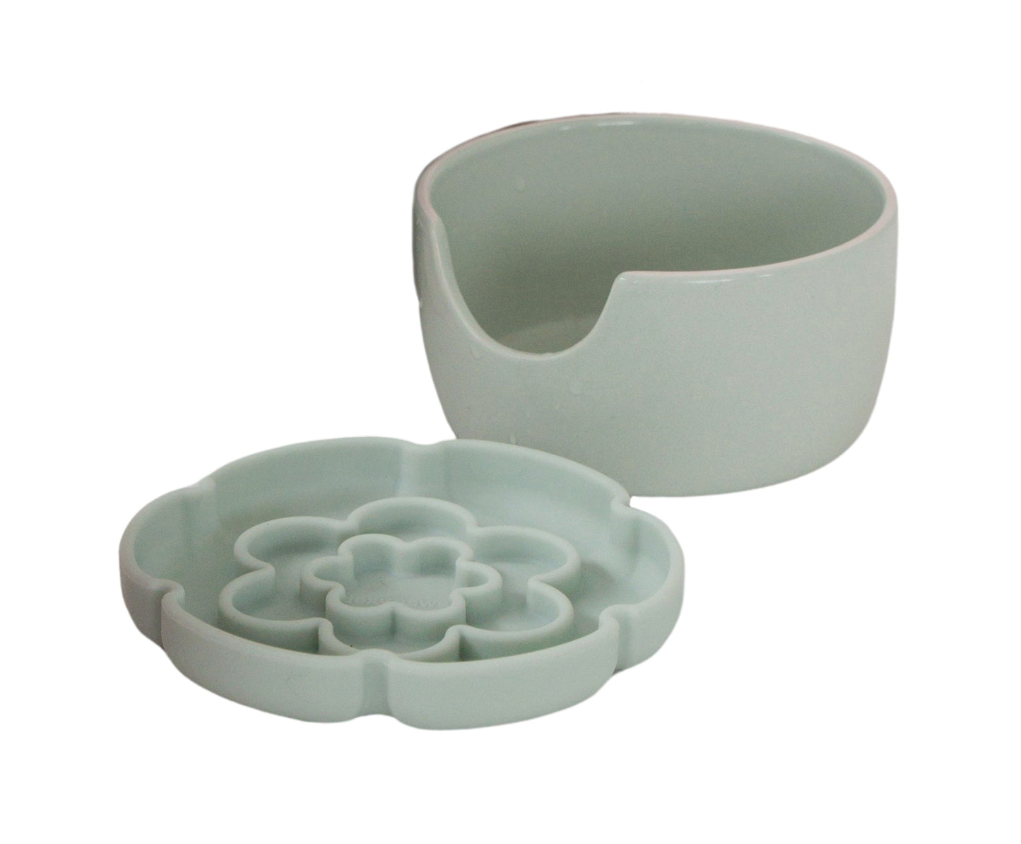 Dexypaws - Raised Ceramic Cat Bowl w/ Slow Feeder - Sage Green