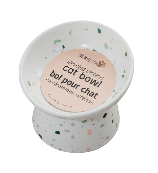 Dexypaws - Raised Ceramic Cat Bowl - Terrazzo