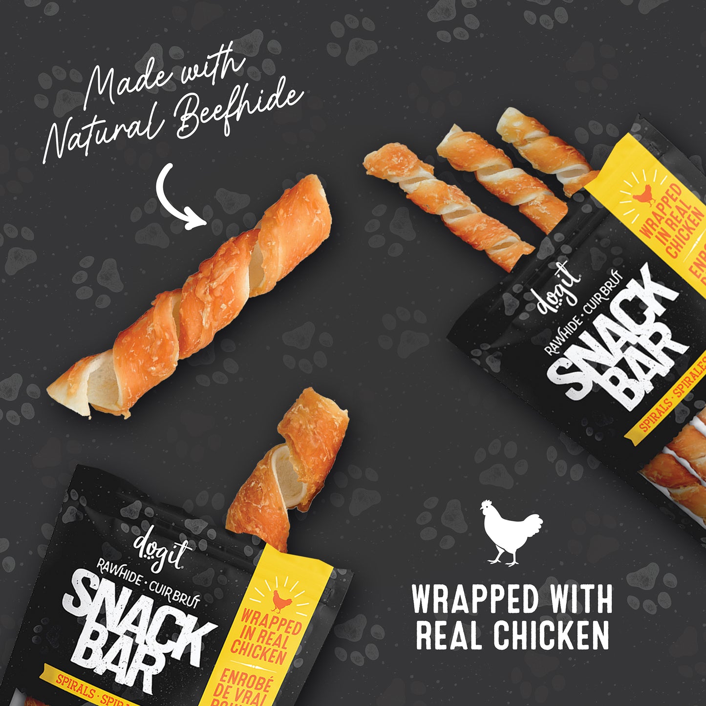 Dogit - Snack Bar - Chicken-Wrapped Beefhide Spirals