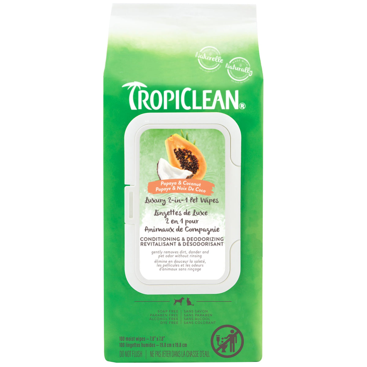 TROPICLEAN - Pet Wipes - Papaya & Coconut Luxury 2-In-1  - 100ct