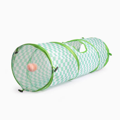 HUGSMART - Meow Buddies - Cat Tunnel - Green Plaid