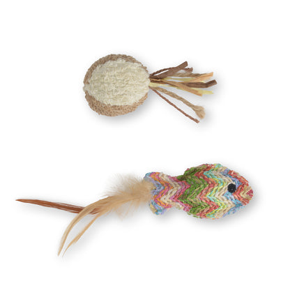 CATIT - Cat Toy - Straw Woven Fish & Terry Ball