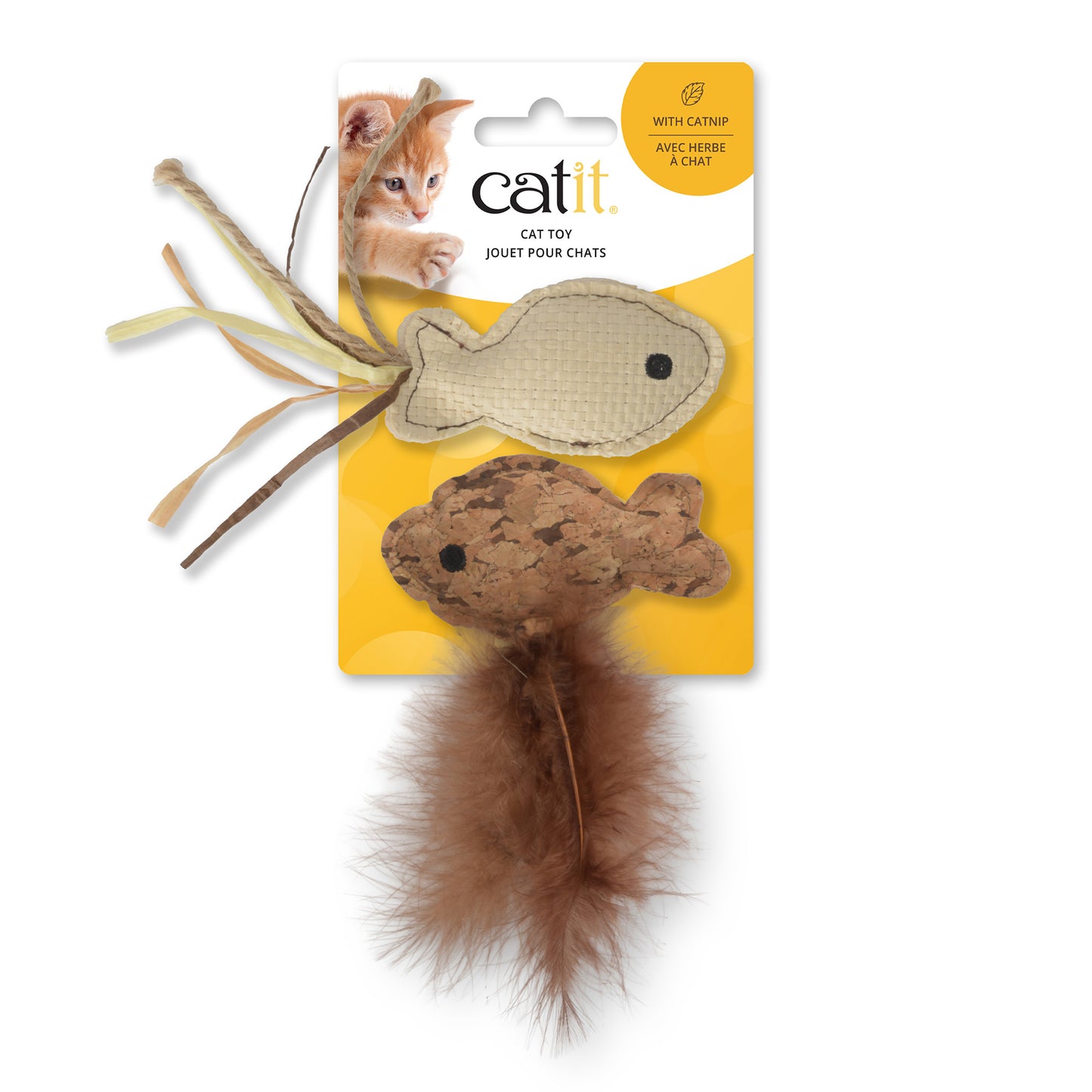 CATIT - Cat Toy - Fish Twin w/ Raffia & Feather Tail - 2pk
