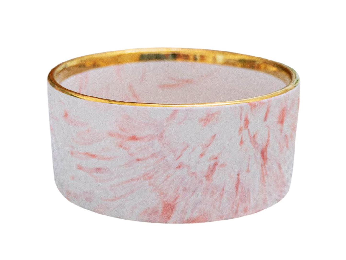 Dexypaws - Ceramic Dog Bowl - Blush Pink Marble with Gold Accent