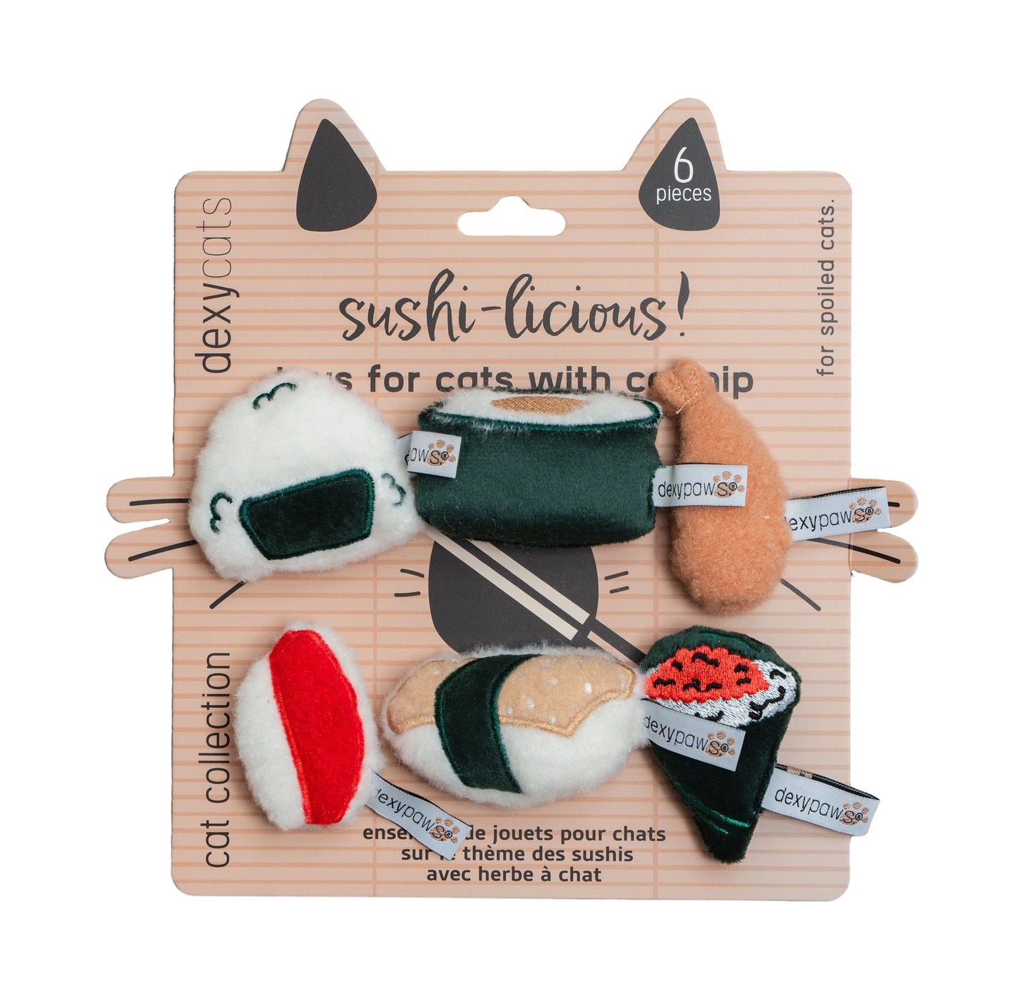 Dexypaws - Plush Cat Toys - Sushi 6pc