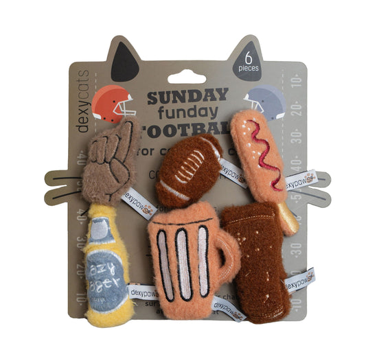 Dexypaws - Plush Cat Toys - Sunday Football 6pc
