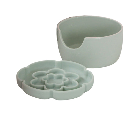 Dexypaws - Raised Ceramic Cat Bowl w/ Slow Feeder - Sage Green