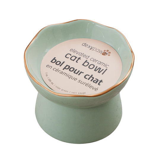 Dexypaws - Raised Ceramic Cat Bowl - Sage Green