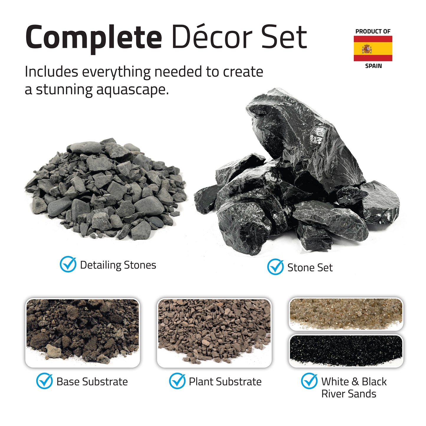 Fluval - Black Basalt Aquascaper Natural Rock & Sand Décor - Nano Set