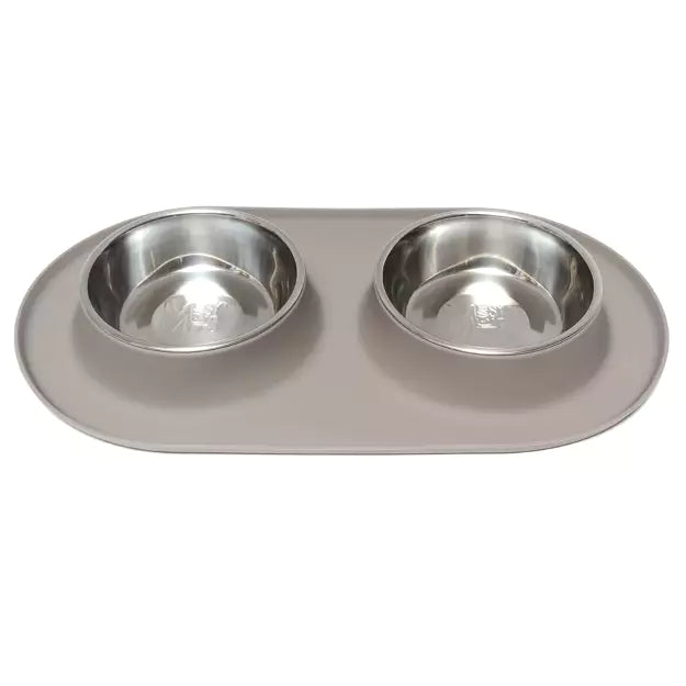 Messy Mutts Double Silicone Feeder with Stainless Steel Bowls